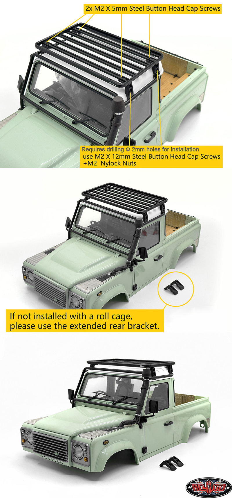 RC4WD D90 RC用　ルーフラック Amazon | INJORA 金属製ルーフラック・キャリア ライトバー付属 1/10