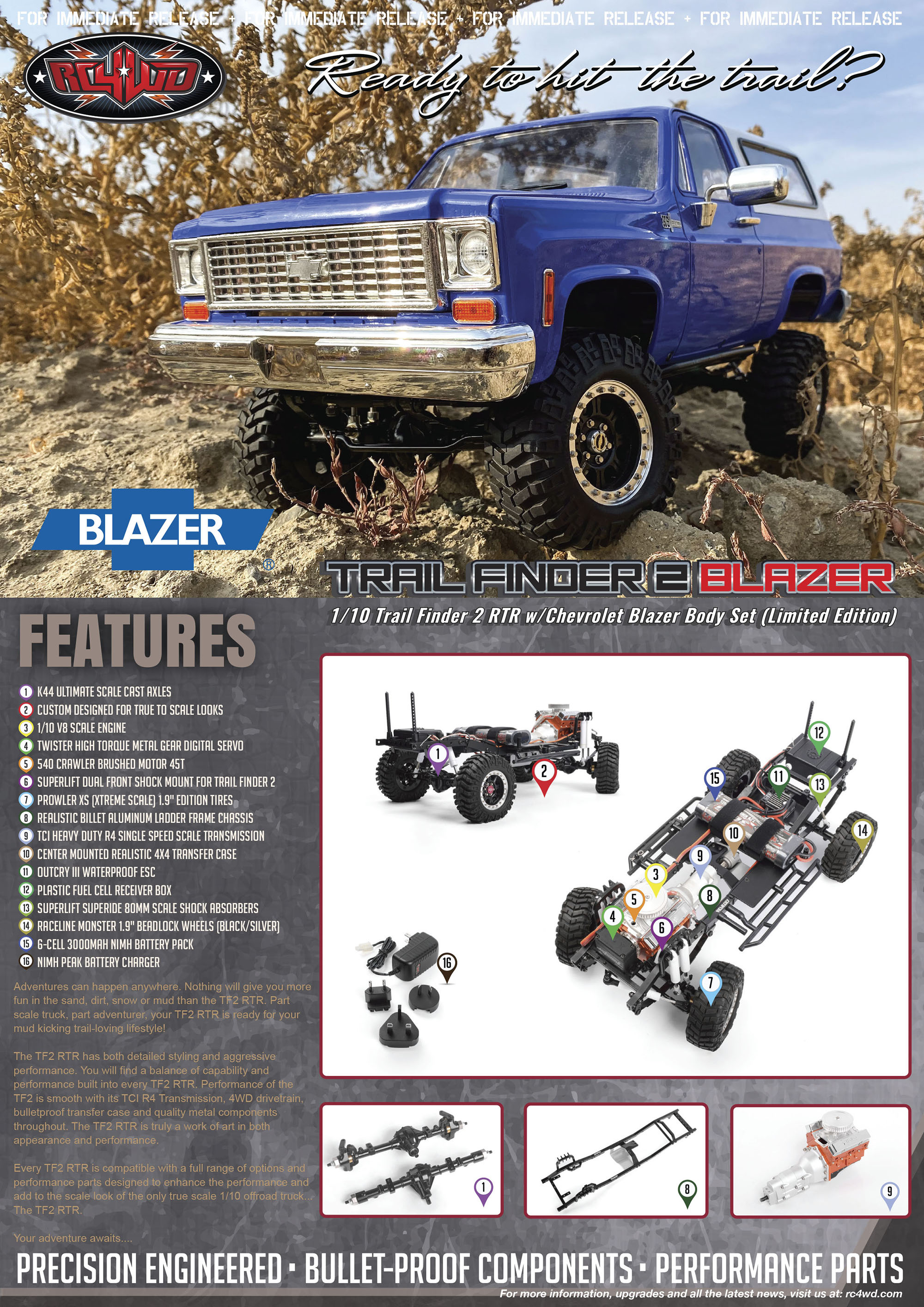 RC4WD Z-B0104 Chevrolet Blazer Chrome Handles & LED Holder Parts Tree 